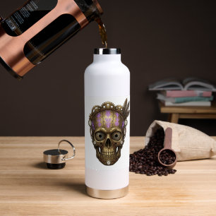 Bouteille D'eau Crâne mécanique Steampunk avec runes violettes lum