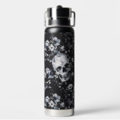 Bouteille D'eau Crânes de jardin gothique et goth floral été (Arrière)