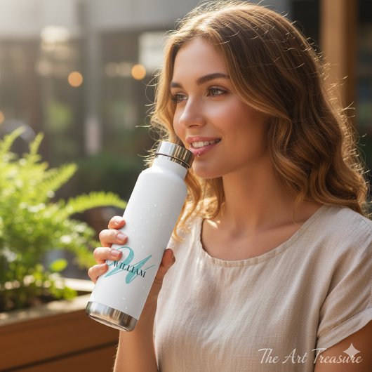 Bouteille D'eau Créez votre nom de monogramme personnalisé Blanc