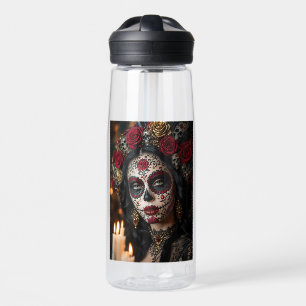 Bouteille D'eau Crimson Rose Calavera – Jour des Morts élégant 