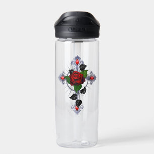 Bouteille D'eau Croix d'argent avec une rose rouge