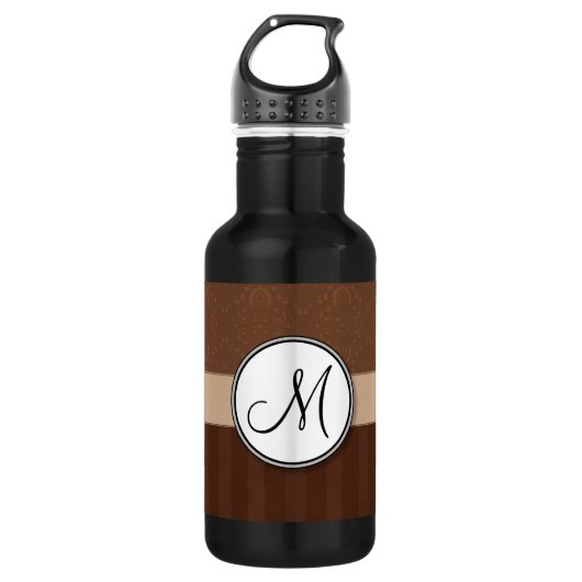 Bouteille D'eau Cuir Brown Damas avec stries et Monogramme (Devant)