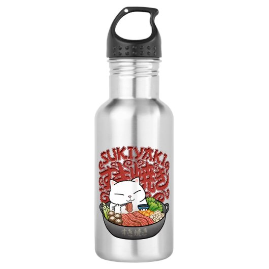 Bouteille D'eau Cuisine japonaise Sukiyaki Chat (Devant)
