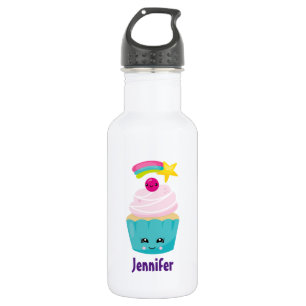 Bouteille D'eau Cupcake bleu mignon avec visage Kawaii
