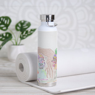 Bouteille D'eau Custom Kids Artwork, deux mignonnes souris, fleurs
