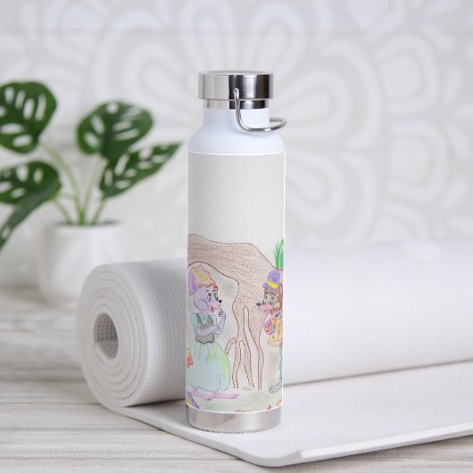 Bouteille D'eau Custom Kids Artwork, deux mignonnes souris, fleurs (Yoga)