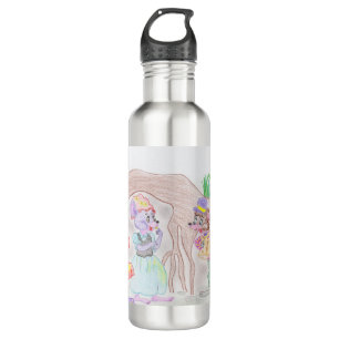 Bouteille D'eau Custom Kids Artwork, deux mignonnes souris, fleurs