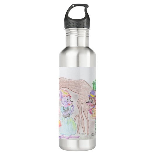 Bouteille D'eau Custom Kids Artwork, deux mignonnes souris, fleurs (Devant)