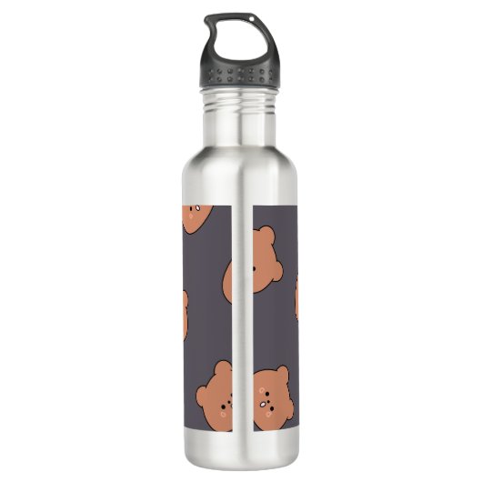Bouteille D'eau Cute Brown Teddy Bear Face Pattern Dark Blue (Dos)