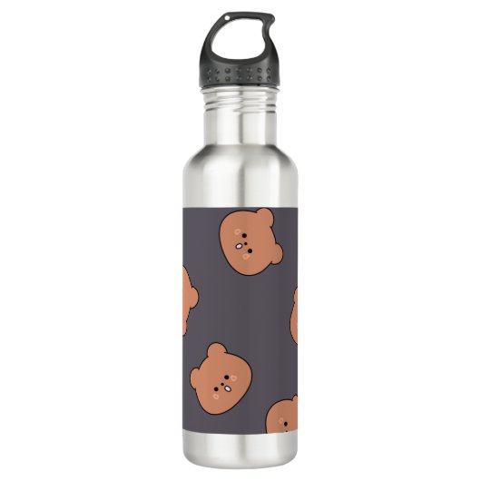 Bouteille D'eau Cute Brown Teddy Bear Face Pattern Dark Blue (Devant)
