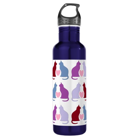Bouteille D'eau Cute Chats et Coeurs Motif (Devant)