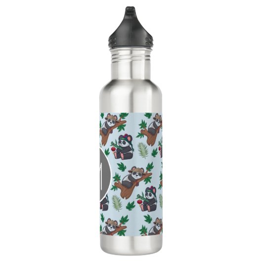 Bouteille D'eau Cute Chinese Pandas Pattern Monogram (Droite)
