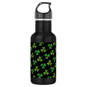 Bouteille D'eau Cute & Elegant Shamrock foncé Motif vert & noir