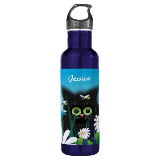 Bouteille D'eau Cute Fluffy Kitten dans Daisy Meadow Personnalisé (Devant)