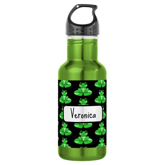 Bouteille D'eau Cute Frog personnalisé | Nom dans le coeur (Devant)