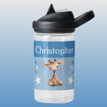 Bouteille D'eau Cute girafe ajouter nom avec étoiles enfants bleu<br><div class="desc">Bouteille d'eau CamelBak Eddy® pour enfants. Personnalisez avec un nom. Cette bouteille d'eau présente une jolie girafe aux étoiles dans les couleurs bleu et blanc.</div>