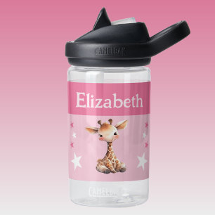 Bouteille D'eau Cute girafe ajouter nom avec étoiles enfants rose