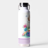 Bouteille D'eau Cute Girly Chiot Livres & Fleurs de Printemps (Avant)