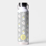 Bouteille D'eau Cute Kawaii Chat Motif gris jaune Monogramme<br><div class="desc">Adorable chatons joyeux en motif répétitif.</div>