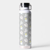Bouteille D'eau Cute Kawaii Chat Motif gris jaune Monogramme (Arrière)