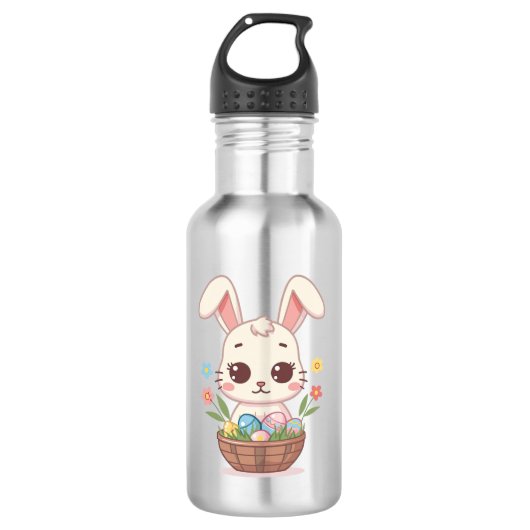 Bouteille D'eau Cute Kawaii Easter Bunny Basket Illustration (Devant)