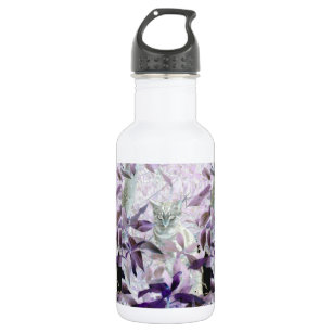 Bouteille D'eau Cute Kitten dans les buissons, violet art abstrait