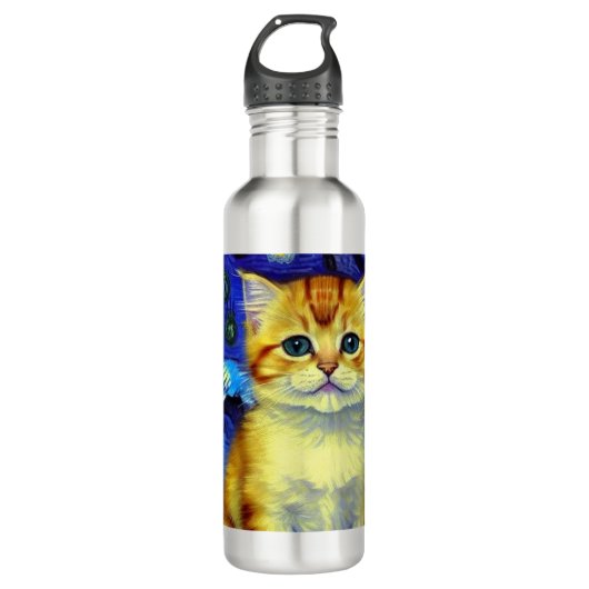 Bouteille D'eau Cute Kitten Starry Night Van Gogh (Devant)