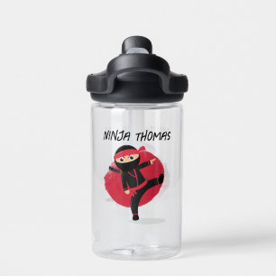 Bouteille D'eau Cute Ninja Warrior Black & Red Kids Nom personnali