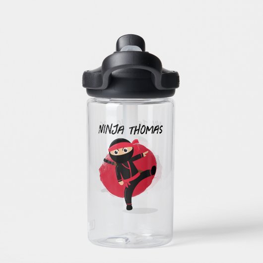Bouteille D'eau Cute Ninja Warrior Black & Red Kids Nom personnali (Salle de sport)