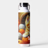 Bouteille D'eau Cute Orange et Kitten blanc Jouer en Fil (Avant)