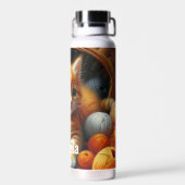 Bouteille D'eau Cute Orange et Kitten blanc Jouer en Fil (Arrière)