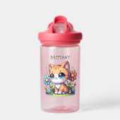 Bouteille D'eau Cute Orange Kitty Chat en Fleurs Personnalisé (Avant)
