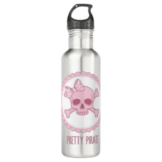 Bouteille D'eau Cute Pastel Pink Skull with Bow and Crossbones Des
