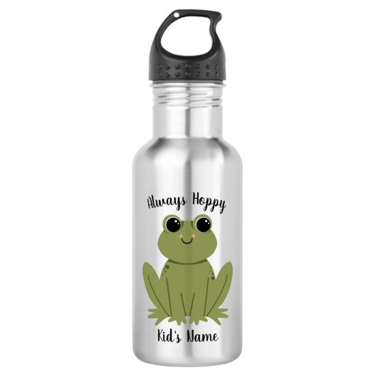 Bouteille D'eau Cute Personalized Frog Always Hoppy Kids Name (Devant)