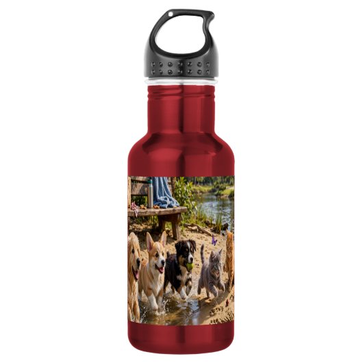 Bouteille D'eau Cute Puppies & Kittens Riverside Adventure  (Devant)