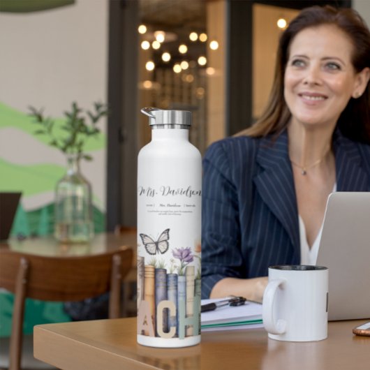 Bouteille D'eau Cute Rainbow Librairie & Livres Enseignant Monogra