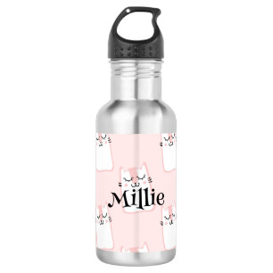 Bouteille D'eau Cute Rose Chat Motif Filles Nom École