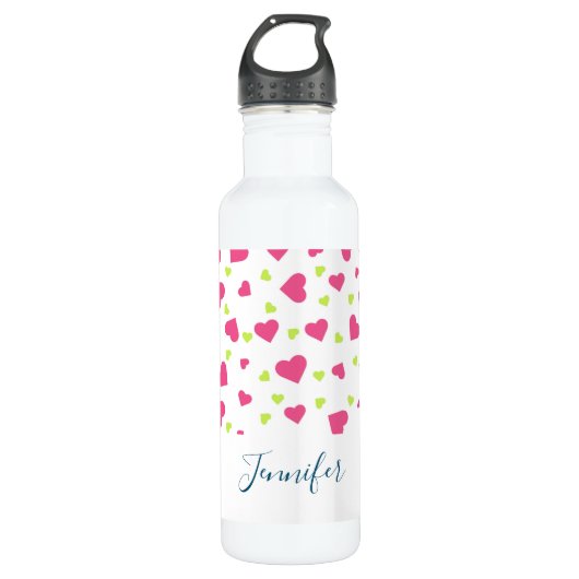 Bouteille D'eau Cute rose et vert Tumbling Hearts Motif (Devant)