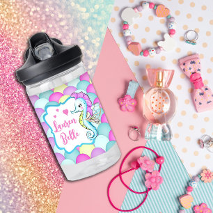Bouteille D'eau Cute Seahorse Mermaid Scales Ocean Thème Nom