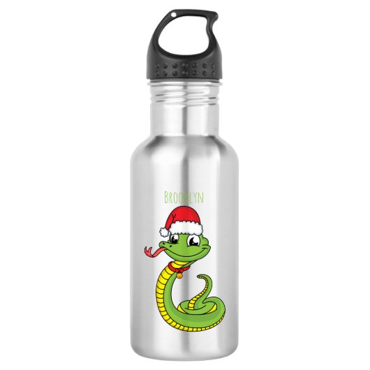 Bouteille D'eau Cute serpent vert avec chapeau santa dessin animé (Devant)