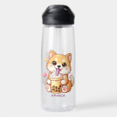 Bouteille D'eau  Cute Shiba Inu Dog Drinking Bubble Tea Add Name (Arrière)