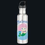 Bouteille D'eau Cute sirène avec cheveux roses Personnalisé<br><div class="desc">L'adorable dessin animé d'une sirène aux cheveux roses et aux yeux bleus. Bouteille d'eau pour enfant personnalisée.</div>