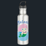 Bouteille D'eau Cute sirène avec cheveux roses Personnalisé<br><div class="desc">L'adorable dessin animé d'une sirène aux cheveux roses et aux yeux bleus. Bouteille d'eau pour enfant personnalisée.</div>