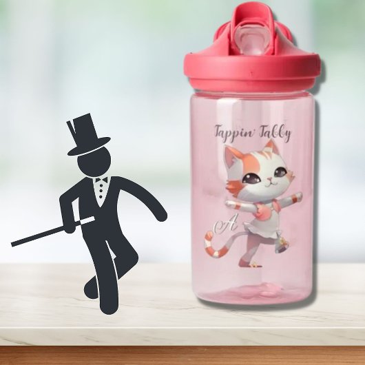 Bouteille D'eau Cute Tap Dancing Tabby Chat Monogramme Personnalis