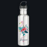 Bouteille D'eau Cute Tropical Floral Flamant rose Art Personnalisé<br><div class="desc">Jolie florale flamingo bouteille d'eau personnalisée.</div>