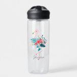 Bouteille D'eau Cute Tropical Floral Flamant rose Personnalisé<br><div class="desc">Jolie florale flamingo bouteille d'eau personnalisée.</div>