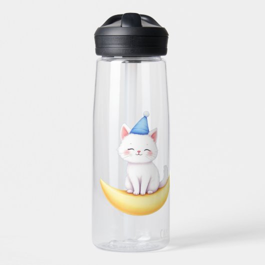 Bouteille D'eau Cute White Kitten on Moon Water Bottle (Avant)