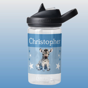 Bouteille D'eau Cute zebra ajouter nom avec étoiles enfants bleu