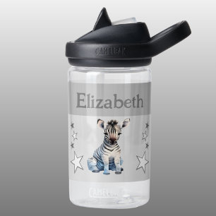 Bouteille D'eau Cute zebra ajouter nom avec étoiles enfants gris