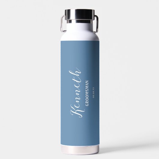 Bouteille D'eau Cyan Blue et blanc Moderne Monogramme Bachelor (Avant)